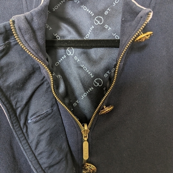 Vintage St. John Sport by Marie Gray navy bomber jacket with white trim M - Picture 15 of 16